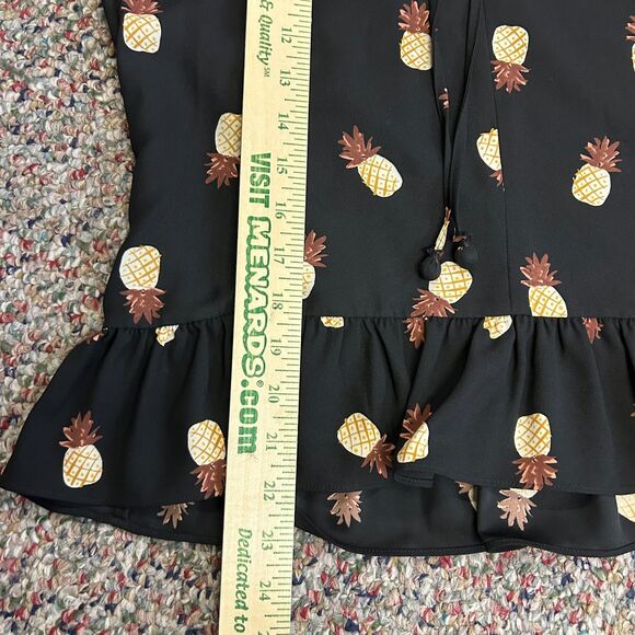 Kate Spade NY Black Yellow Pineapple Print V-Neck Ruffle Hem Blouse Size XXS - Picture 13 of 13